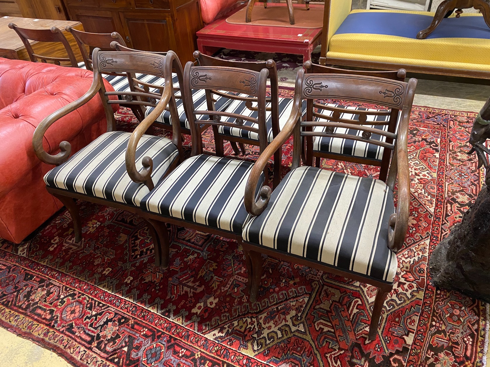 A set of eight Regency mahogany dining chairs, two with arms
